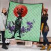 Demon Slayer Anime Tanjiro Wearing Modern Clothes Green Theme Premium Quilt Blanket 1