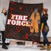 Fire Force Anime Premium Quilt Ogun Montgomery Wearing Orange Uniform Larsen Background Quilt Blanket 1