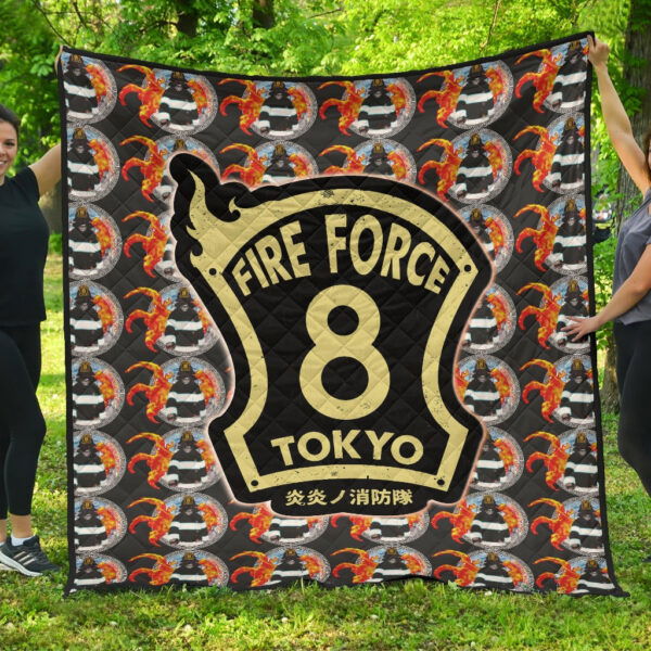 Fire Force Anime Premium Quilt Shinra Kusakabe Silhouette Evil Smile In Fire Patterns Quilt Blanket