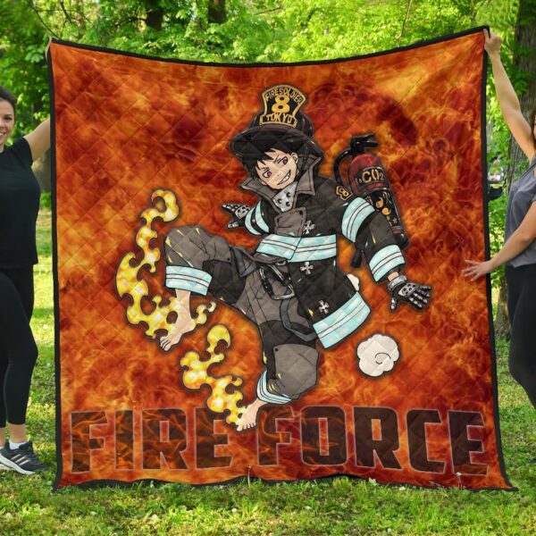 Fire Force Anime Premium Quilt Shinra Kusakabe With Fire Extinguisher Crazy In Fire Quilt Blanket