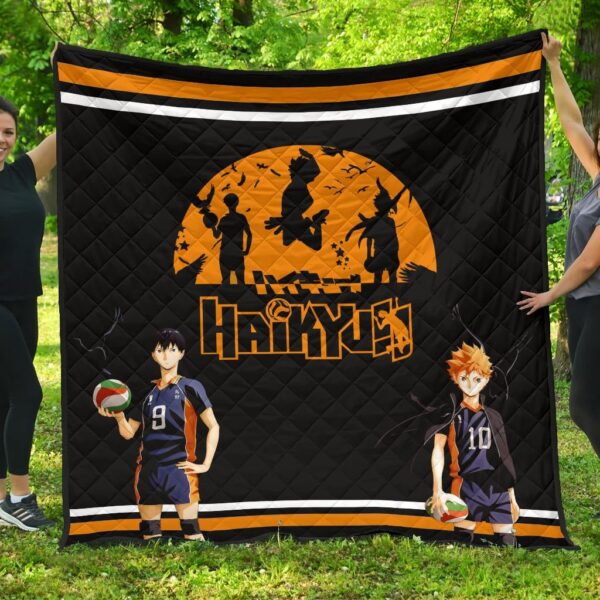 Haikyuu Anime Premium Quilt – Hinata Shoyo And Kageyama Play Volleyball Silhouette Quilt Blanket