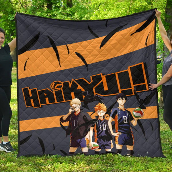 Haikyuu Anime Premium Quilt – Shouyou Hinata Kei And Kageyama Play Volleyball Quilt Blanket