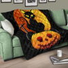 Halloween Premium Quilt | Black Cat On Pumpkin RIP Yellow Moon Quilt Blanket 17