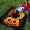 Halloween Premium Quilt | Black Cat On Pumpkin RIP Yellow Moon Quilt Blanket 9