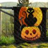 Halloween Premium Quilt | Black Cat On Pumpkin RIP Yellow Moon Quilt Blanket 13