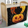 Halloween Premium Quilt | Black Cat On Pumpkin RIP Yellow Moon Quilt Blanket 21