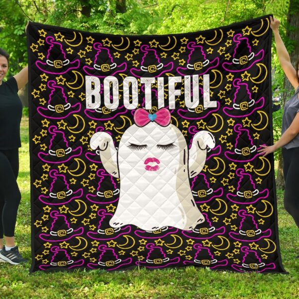 Halloween Premium Quilt | Cute Bootiful Ghost Make A Wish Witch Hat Quilt Blanket