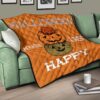 Halloween Premium Quilt | Halloween Make Us Happy Smile Pumpkin Block Orange Quilt Blanket 17