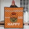 Halloween Premium Quilt | Halloween Make Us Happy Smile Pumpkin Block Orange Quilt Blanket 3