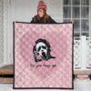 Halloween Premium Quilt | No You Hang Up Funny Ghostface Calling Pink Hearts Quilt Blanket 3