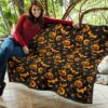 Halloween Premium Quilt | Orange Pumpkin Skull Bat Spider Symbols Quilt Blanket 11