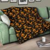 Halloween Premium Quilt | Orange Pumpkin Skull Bat Spider Symbols Quilt Blanket 17