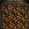 Halloween Premium Quilt | Orange Pumpkin Skull Bat Spider Symbols Quilt Blanket 7