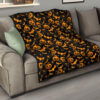 Halloween Premium Quilt | Orange Pumpkin Skull Bat Spider Symbols Quilt Blanket 15