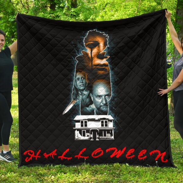 Halloween Premium Quilt | Scary Michael Myers Blood Tears With Knife Quilt Blanket