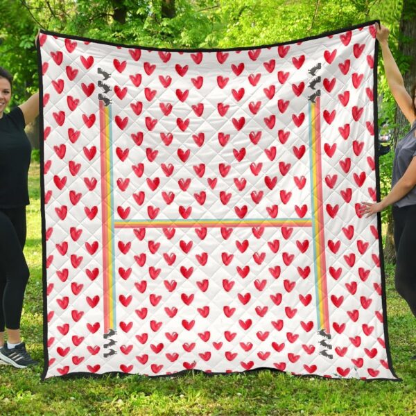 H-appy GG Dino Cute Red Heart Patterns Premium Quilt Blanket