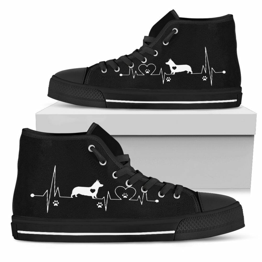 Heartbeat Corgi Dog Sneakers High Top Shoes