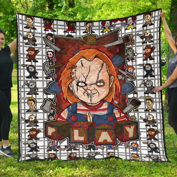 Horror Movie Chucky Wanna Play Horror Characters Game Mode Patterns Premium Quilt Blanket