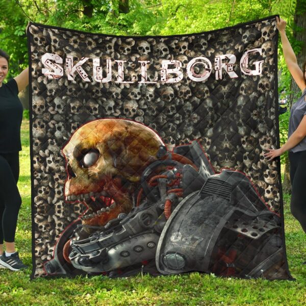 Horror Movie Robot Skullborg Skull Background Premium Quilt Blanket