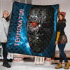 Horror Movie The Terminator Robot Face Blue Data Premium Quilt Blanket 1