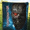 Horror Movie The Terminator Robot Face Blue Data Premium Quilt Blanket 5