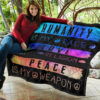 Humanity Is My Race Love and Peace Hippie Quilt Blanket Gift Idea 7