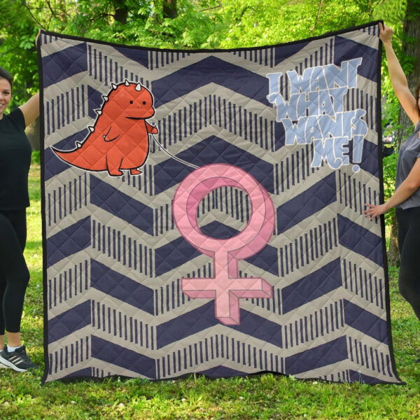 I Want What Wants Me Orange Dino Female Icon Premium Quilt Blanket