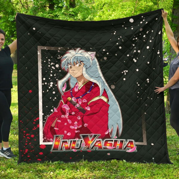 Inuyasha Anime Premium Quilt Cute Angry Inuyasha Lantern Text Black Quilt Blanket