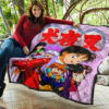 Inuyasha Anime Premium Quilt Inuyasha Kagome And The Gang Sakura Blossom Pink Quilt Blanket 11