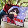 Inuyasha Anime Premium Quilt Sango And Kirara Hugging Sakura Blossom Kanji Text Quilt Blanket 11