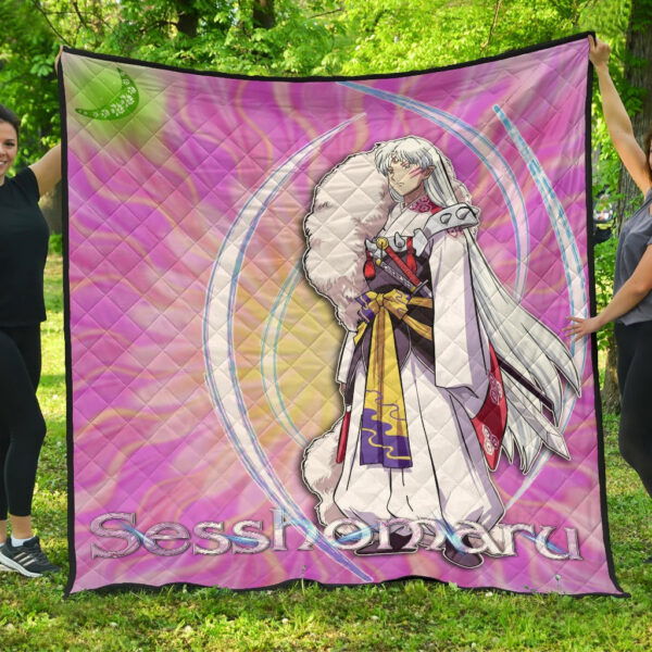 Inuyasha Anime Premium Quilt Sesshomaru Standing Black Moon Retro Flower Looping Background Quilt Blanket