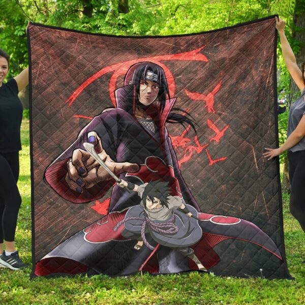 Naruto Anime Itachi Sasuke Uchiha Fighting Premium Quilt Blanket