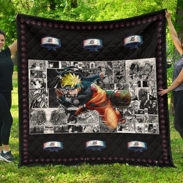 Naruto Anime Naruto Fighting Manga Black White Background Premium Quilt Blanket