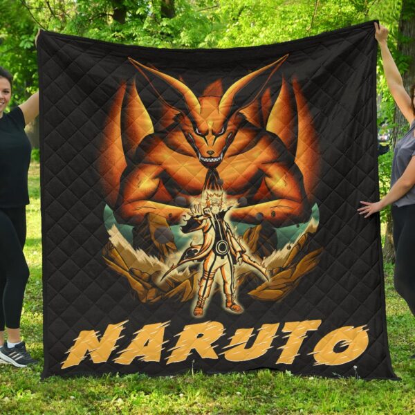 Naruto Anime Naruto Together With Kurama In Battle Premium Quilt Blanket