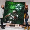 New York American Football Jets Football Player 20 Grab Rugby Ball Running Green Premium Quilt Blanket 1