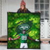 New York American Football Jets Football Player 89 Celebrating Score Holding Ball Premium Quilt Blanket 3