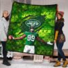 New York American Football Jets Football Player 89 Celebrating Score Holding Ball Premium Quilt Blanket 1