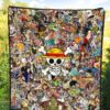 One Piece Anime Premium Quilt - Full Characters Background Big Skull Pirate Symbol Quilt Blanket 5