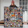 One Piece Anime Premium Quilt - Full Characters Background Big Skull Pirate Symbol Quilt Blanket 3