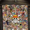 One Piece Anime Premium Quilt - Full Characters Background Big Skull Pirate Symbol Quilt Blanket 7