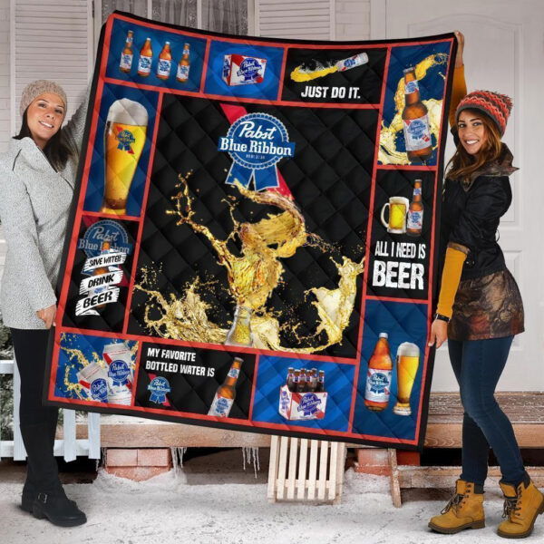 Pabst Blue Ribbon Quilt Blanket All I Need Is Beer Gift Idea