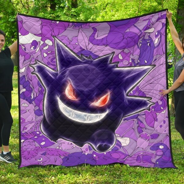 Pokemon Anime Premium Quilt – Evil Hintergrund Gengar Red Eyes With Purple Pokemons Quilt Blanket