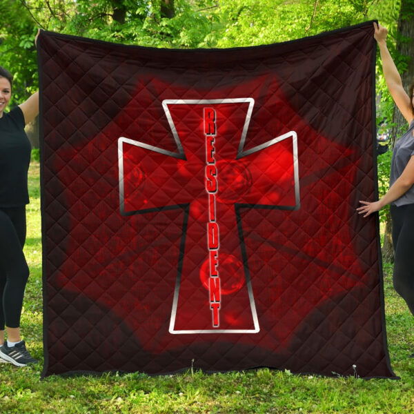 Resident Evil Game Premium Quilt – Red Umbrella Corporation With Blood In Cross Quilt Blanket