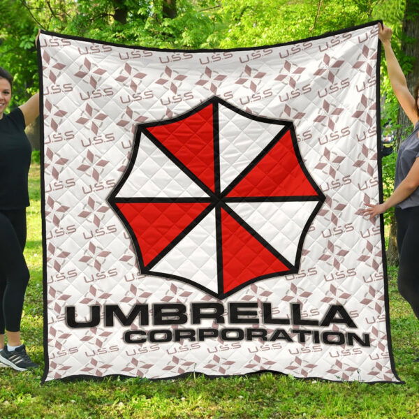 Resident Evil Game Premium Quilt – Umbrella Corp Symbol USS White And Red Quilt Blanket