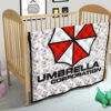 Resident Evil Game Premium Quilt - Umbrella Corp Symbol USS White And Red Quilt Blanket 21