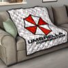 Resident Evil Game Premium Quilt - Umbrella Corp Symbol USS White And Red Quilt Blanket 15