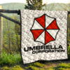 Resident Evil Game Premium Quilt - Umbrella Corp Symbol USS White And Red Quilt Blanket 13