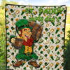 Saint Patrick's Leprechauns Drinking Beers St. Patrick Symbols Patterns Premium Quilt Blanket 5