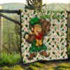 Saint Patrick's Leprechauns Drinking Beers St. Patrick Symbols Patterns Premium Quilt Blanket 13