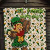 Saint Patrick's Leprechauns Drinking Beers St. Patrick Symbols Patterns Premium Quilt Blanket 7